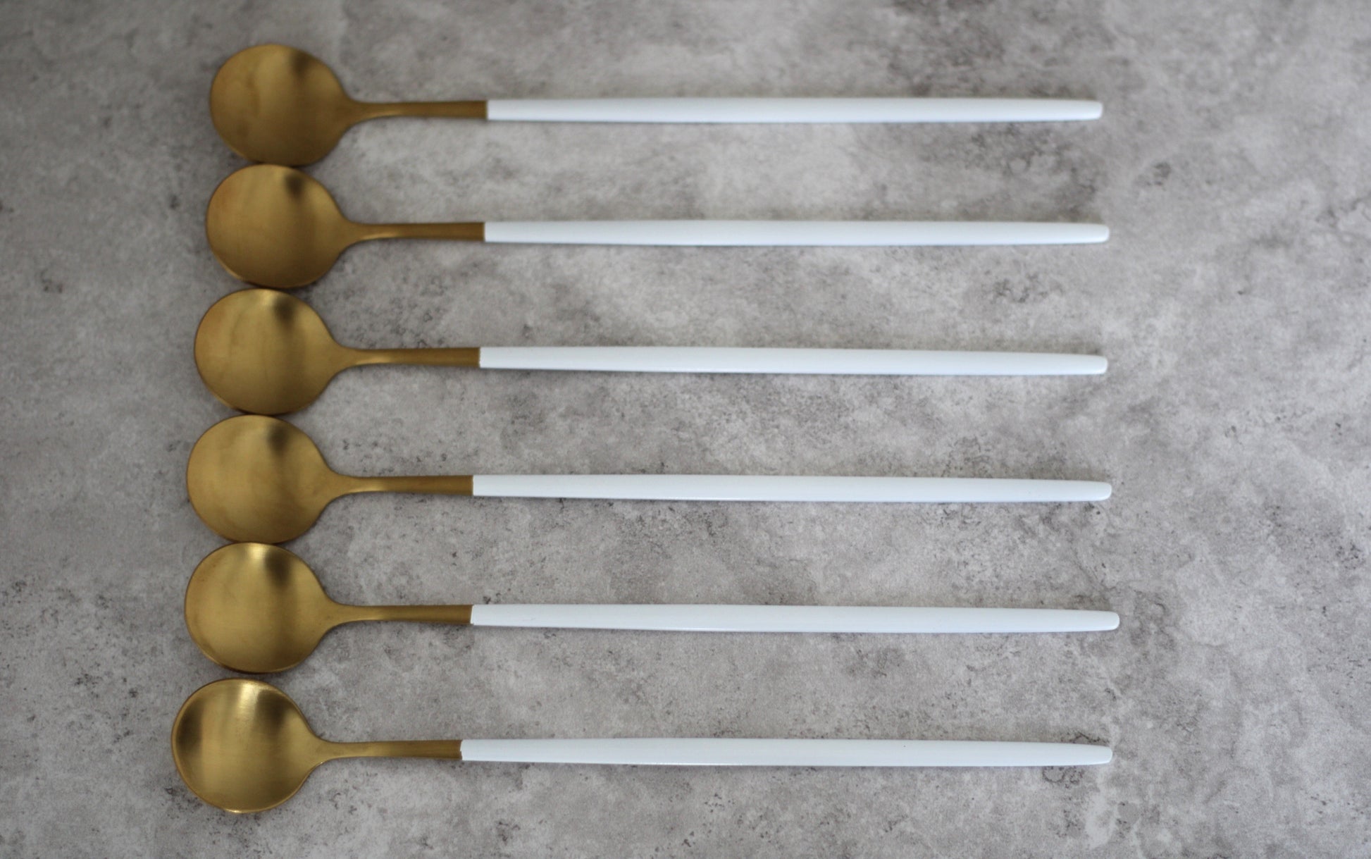 White and Gold Stainless Steel Ice Cream Spoons 20cm - set of 6