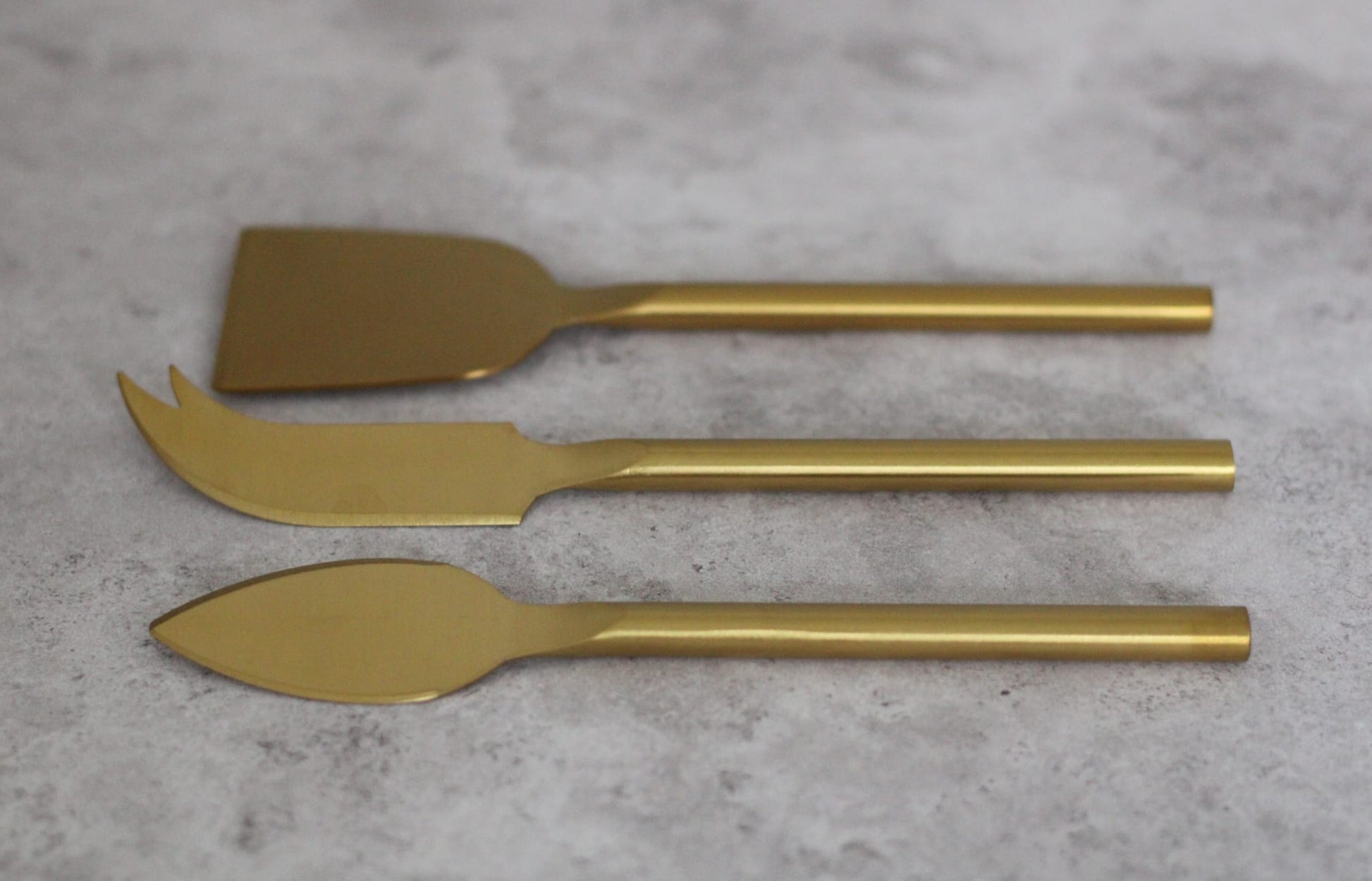 Gold 3 piece Cylinder Cheese Knife Set - 18cm length