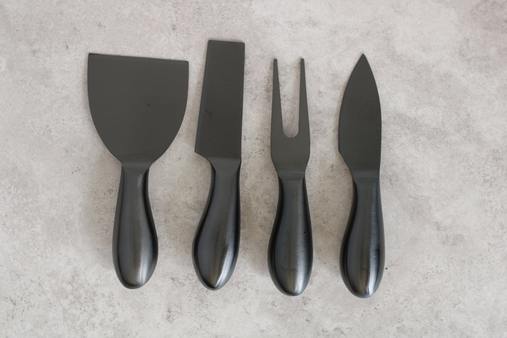 Black 4 piece Stainless Steel Cheese Knife Set - 14cm length