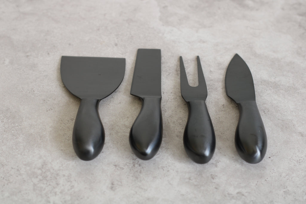 Black 4 piece Stainless Steel Cheese Knife Set - 14cm length