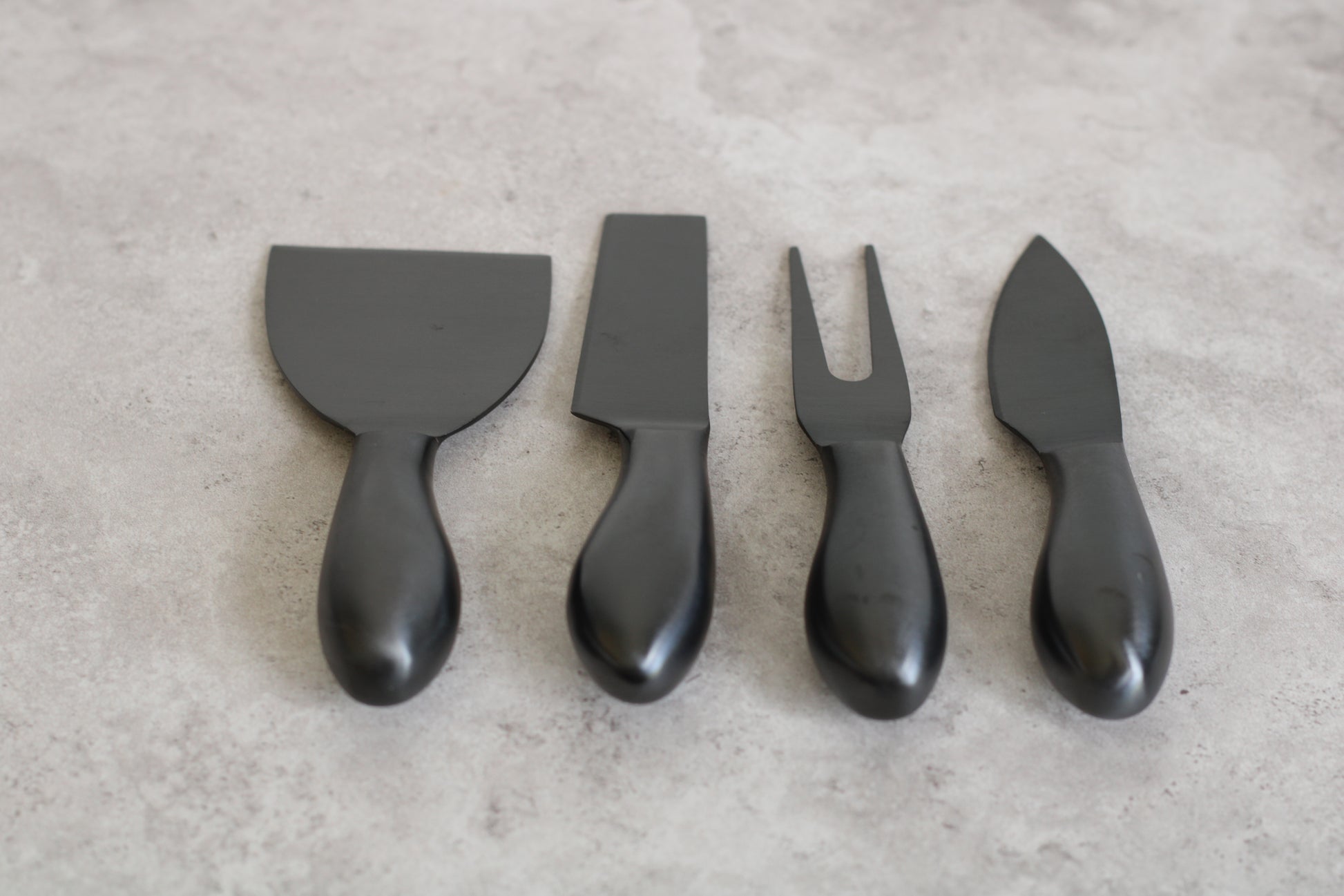 Black 4 piece Stainless Steel Cheese Knife Set - 14cm length
