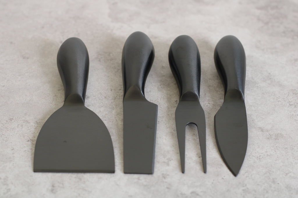 Black 4 piece Stainless Steel Cheese Knife Set - 14cm length