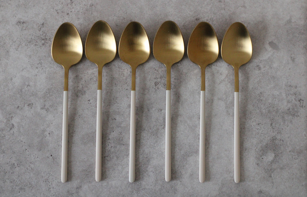 Beige and Gold Teaspoons - 6 pack