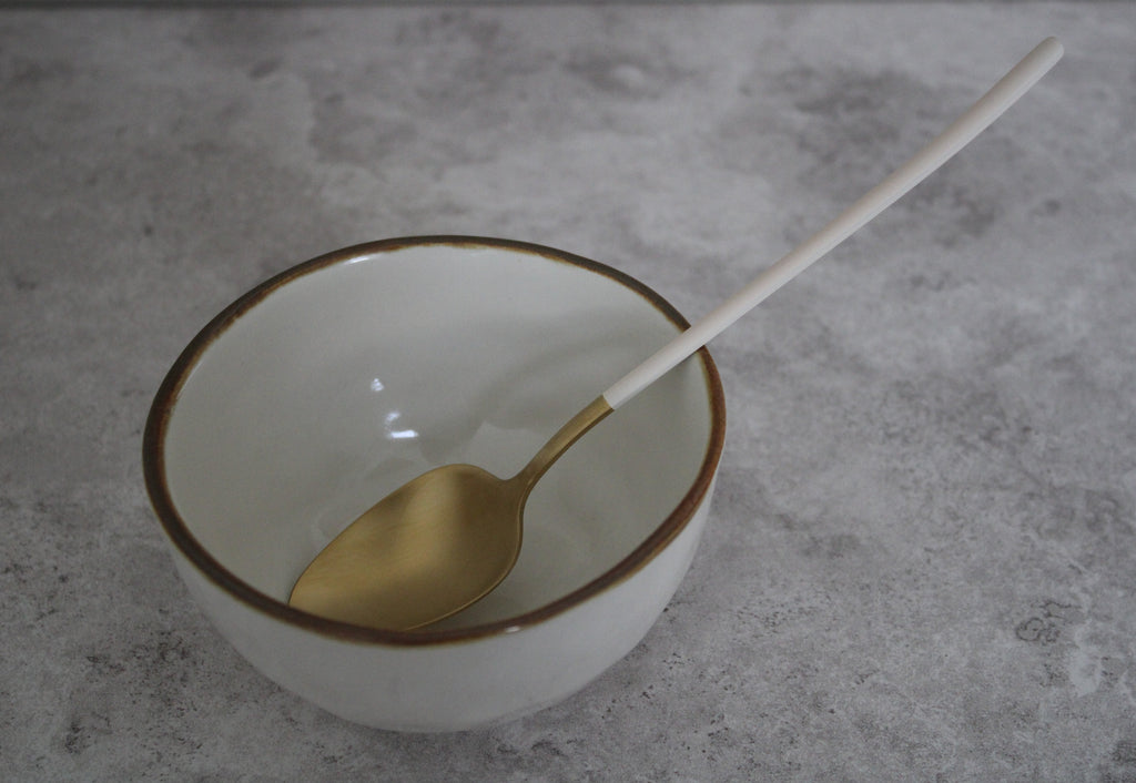 Beige and Gold Stainless Steel Dip Spoon - 18cm