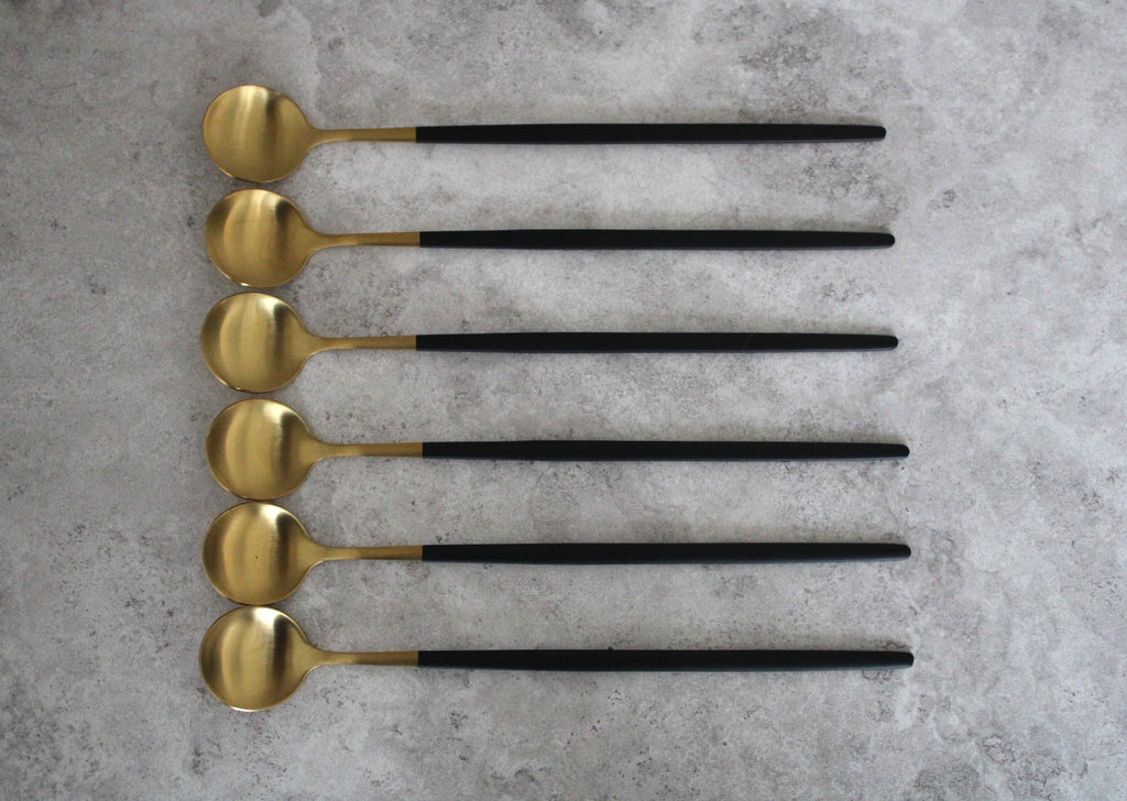 Black and Gold Stainless Steel Ice Cream Spoons 20cm - set of 6