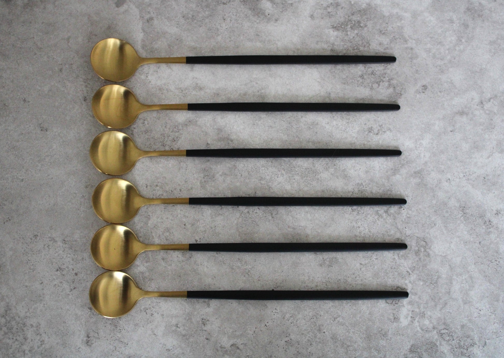 Black and Gold Stainless Steel Ice Cream Spoons 20cm - set of 6
