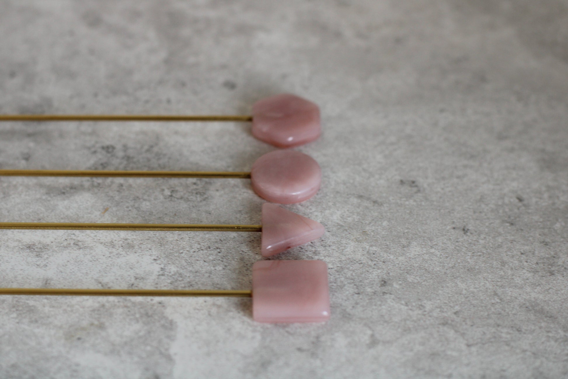 Brass and Pink Long Handle Forks, set of 4.  17cm
