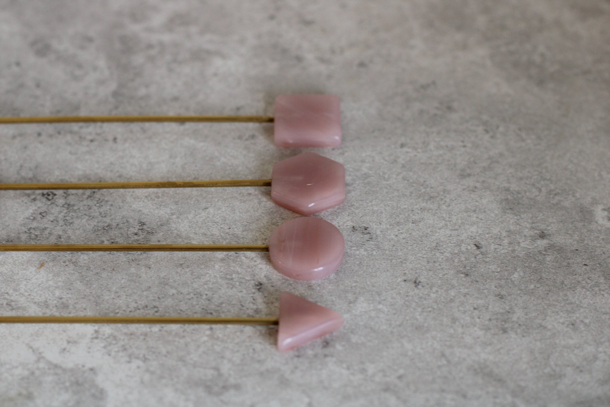 Brass and Pink Long Handle Spoons, set of 4.  17cm