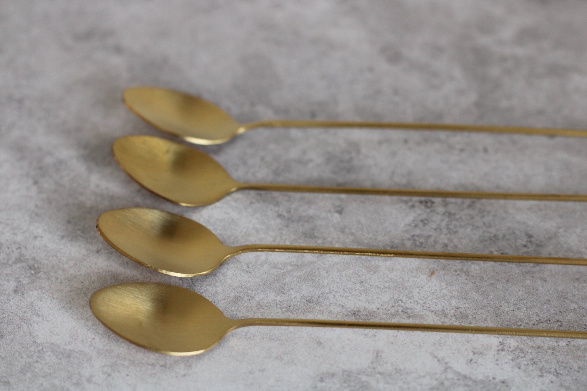 Brass and Pink Long Handle Spoons, set of 4.  17cm