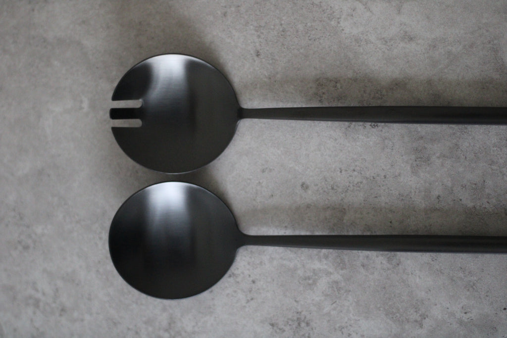 Black Salad Servers Stainless Steel - 30cm length