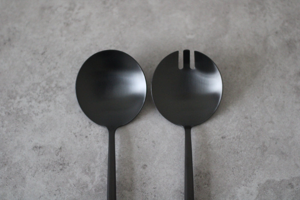Black Salad Servers Stainless Steel - 30cm length