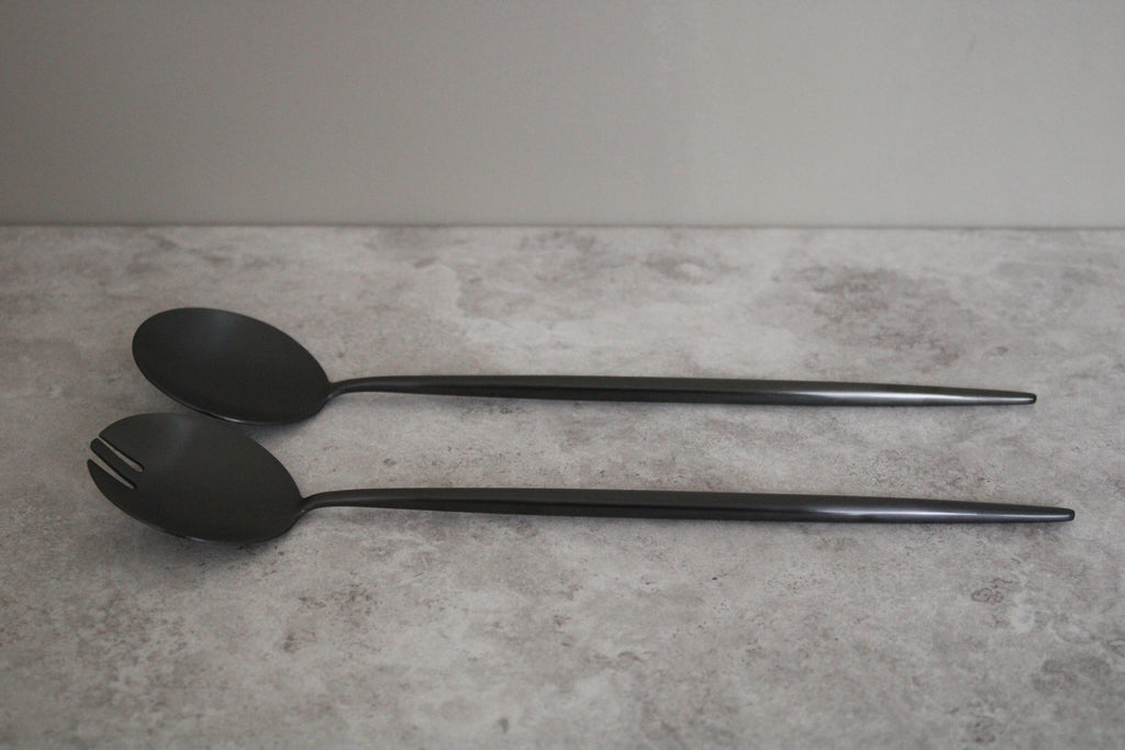 Black Salad Servers Stainless Steel - 30cm length