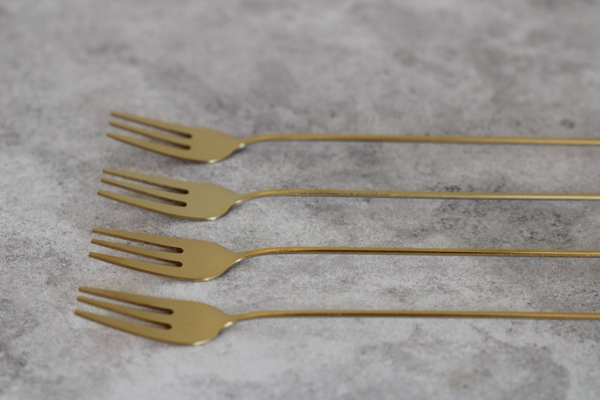 Brass and White Long Handle Forks, set of 4.  17cm