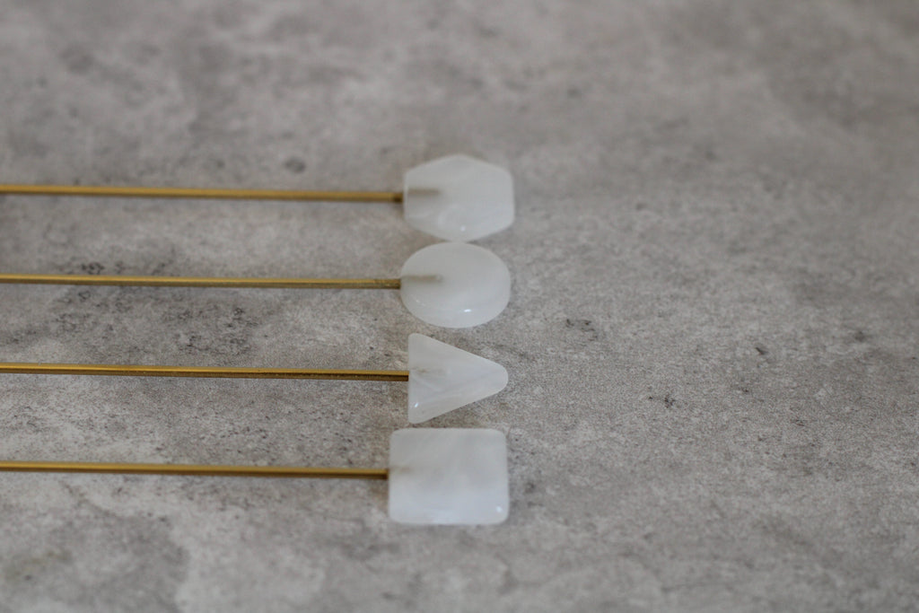 Brass and White Long Handle Forks, set of 4.  17cm