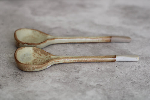 Beige and Cream Ceramic Spoons, Set of 2 - 14cm