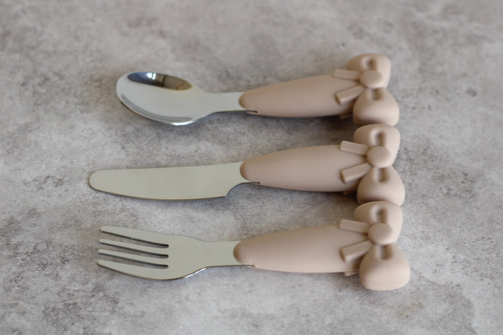 Dusky Pink Bow Children's Cutlery Set