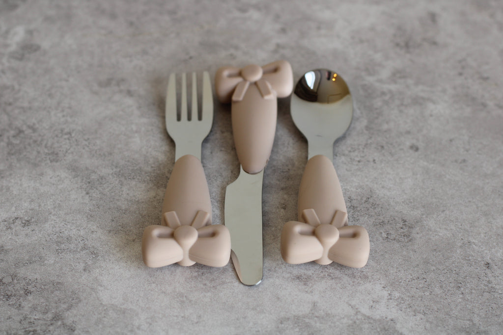 Dusky Pink Bow Children's Cutlery Set