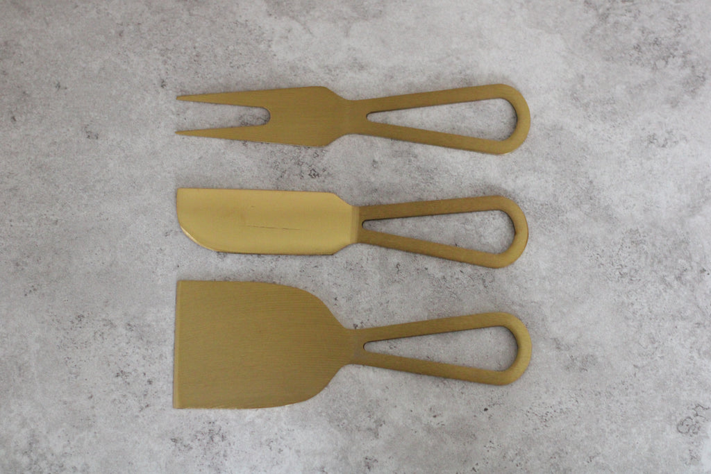Gold 3 piece Flat Cheese Knife Set - 13cm length