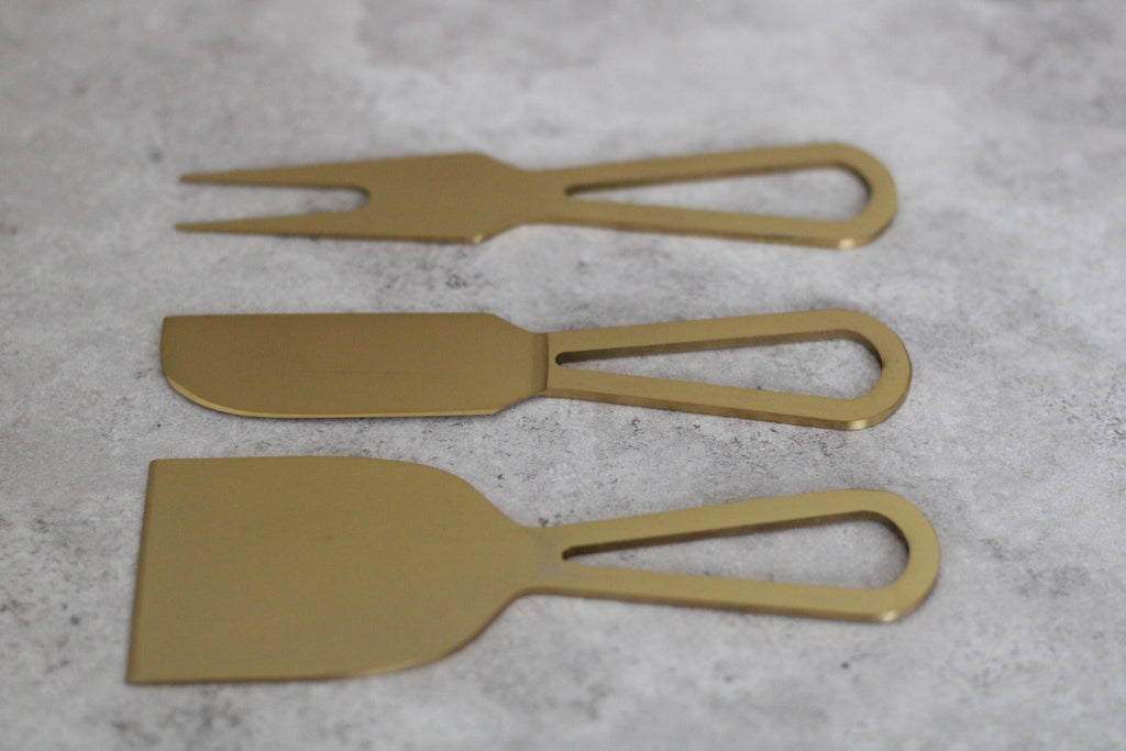 Gold 3 piece Flat Cheese Knife Set - 13cm length