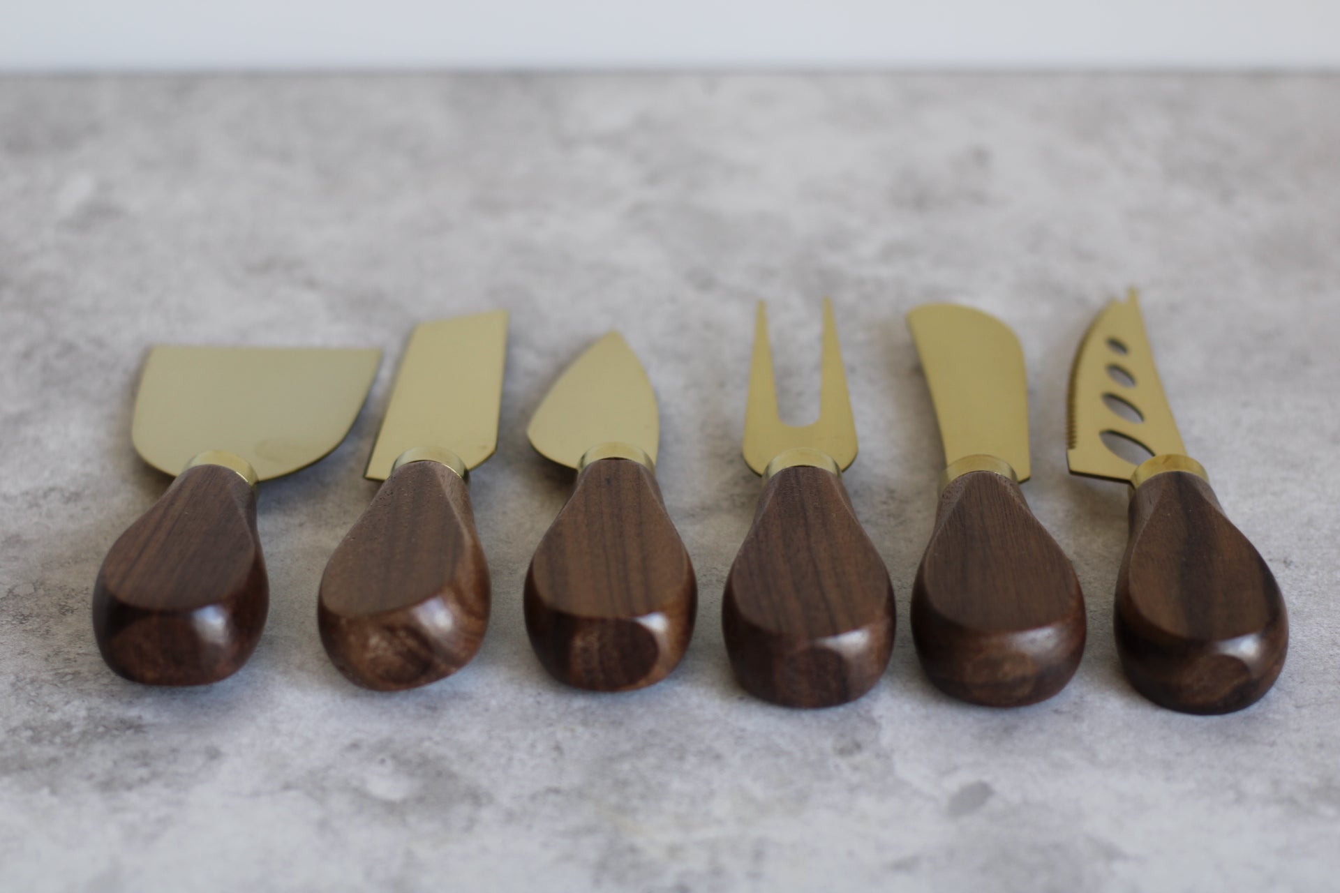 Gold & Wood 6 piece Luxury Boxed Cheese Knife Set