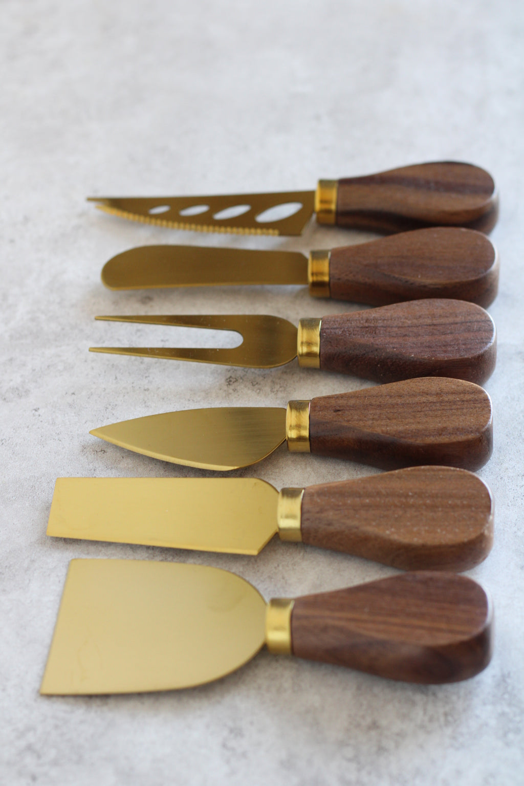 Gold & Wood 6 piece Luxury Boxed Cheese Knife Set