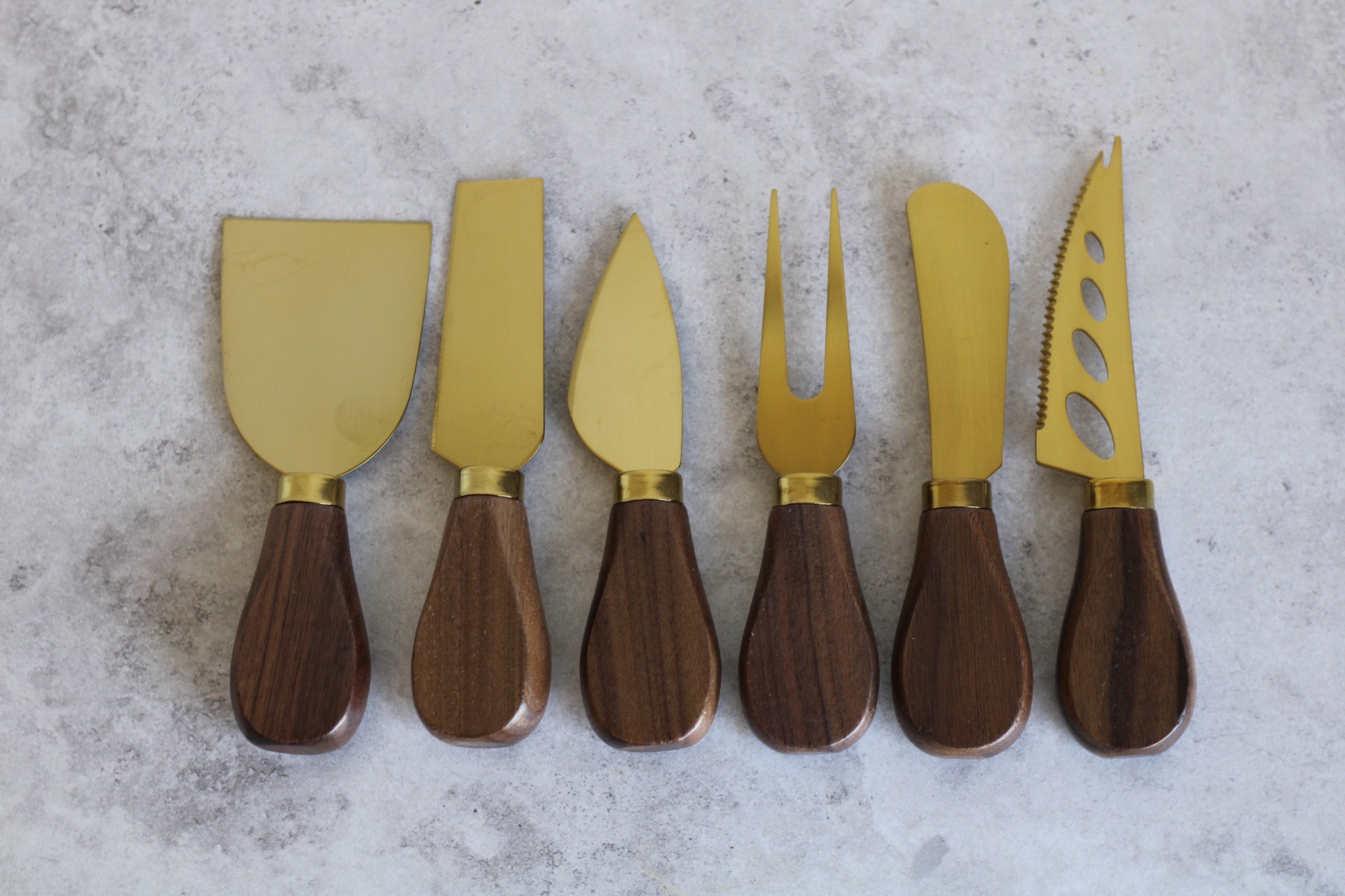 Gold & Wood 6 piece Luxury Boxed Cheese Knife Set