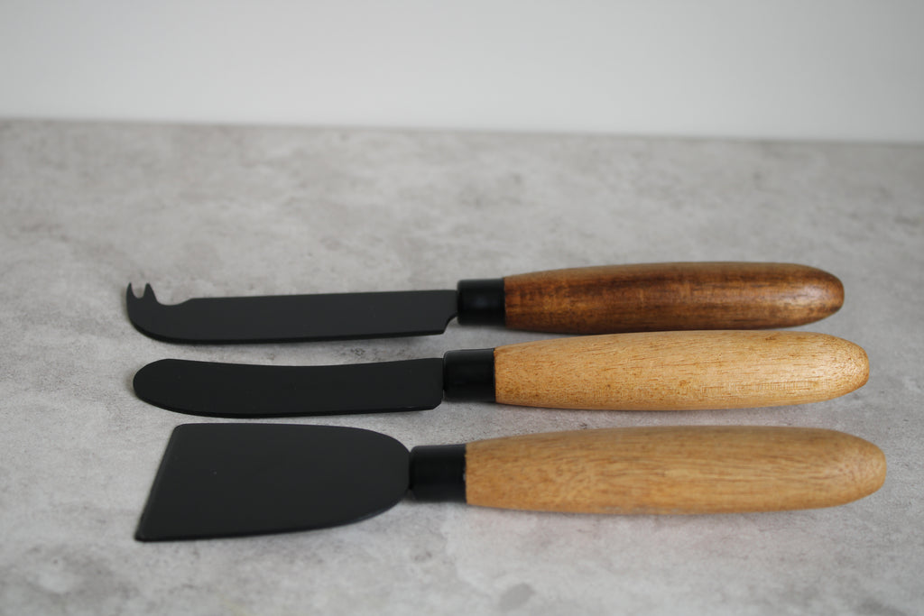 Black and Wood 3 piece Cheese Knife Set 18cm
