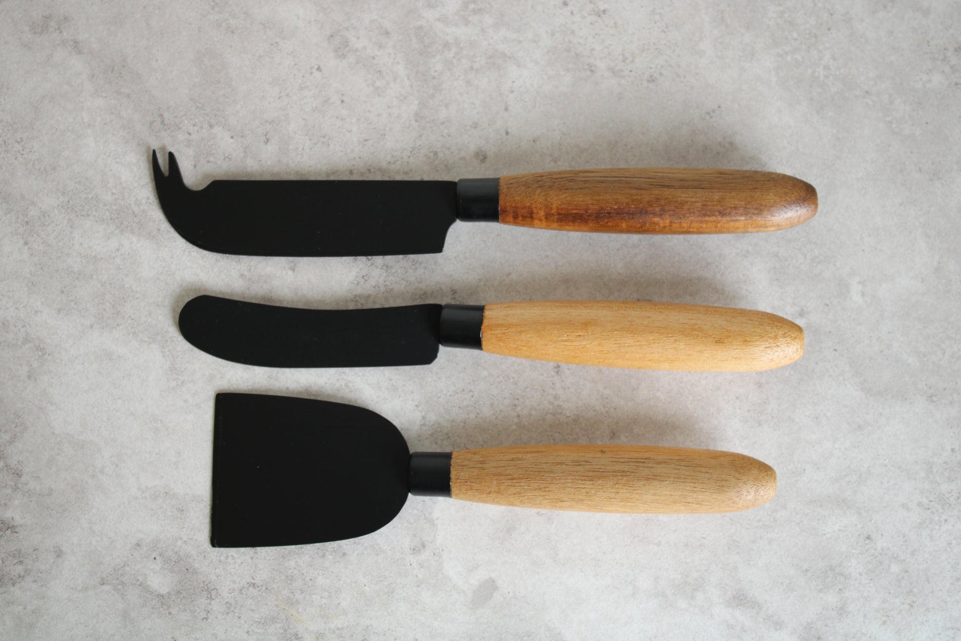 Black and Wood 3 piece Cheese Knife Set 18cm