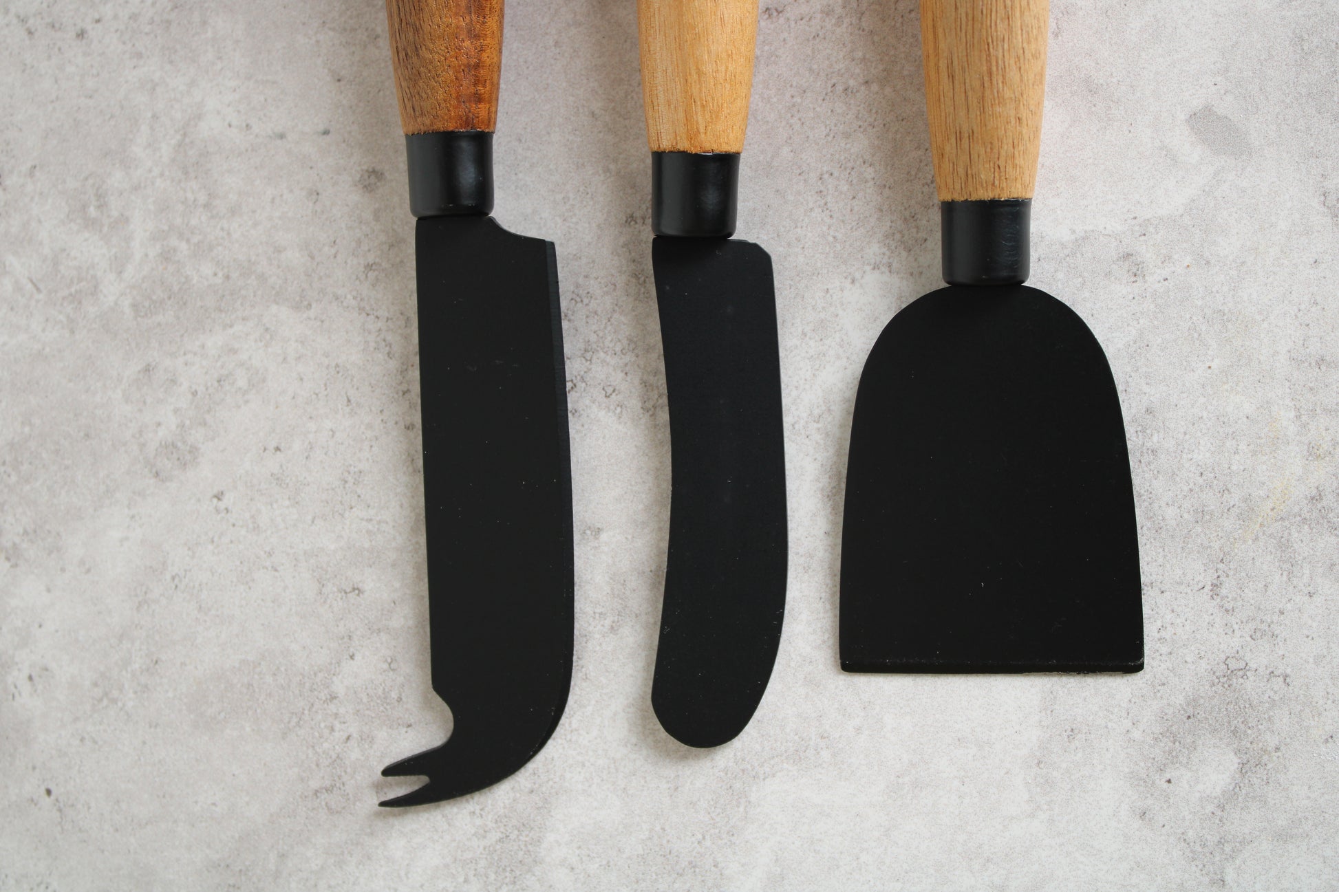 Black and Wood 3 piece Cheese Knife Set 18cm