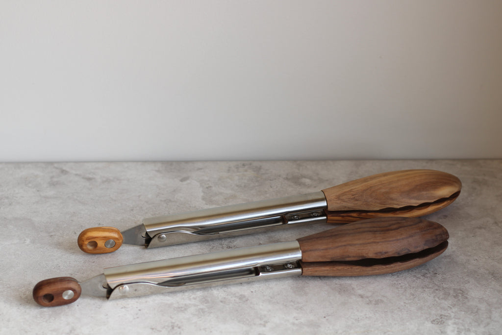 Mid-tone Wood and Stainless Steel Serving Tongs 30cm