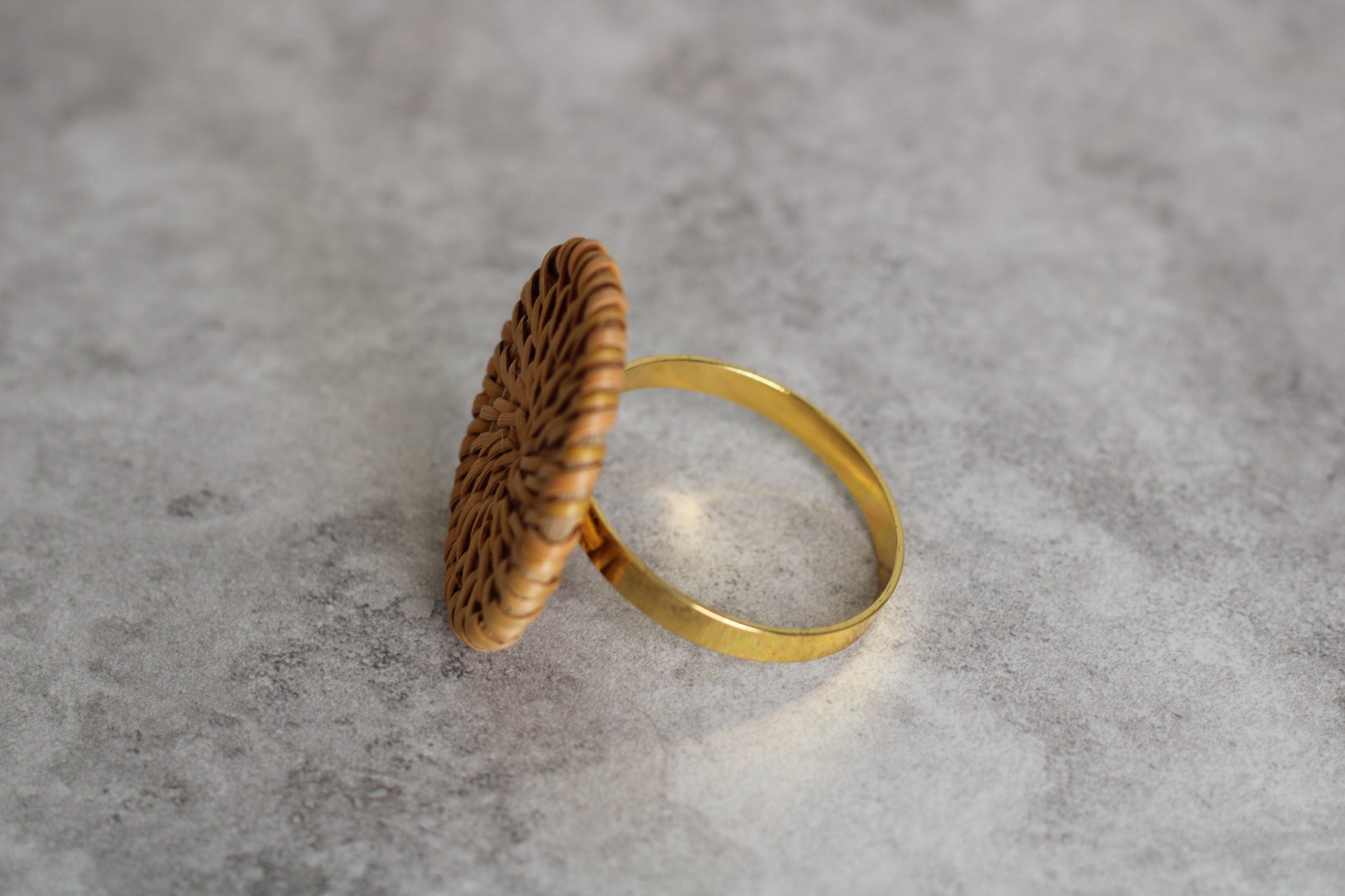 Round Rattan and Gold Napking Rings set of 8