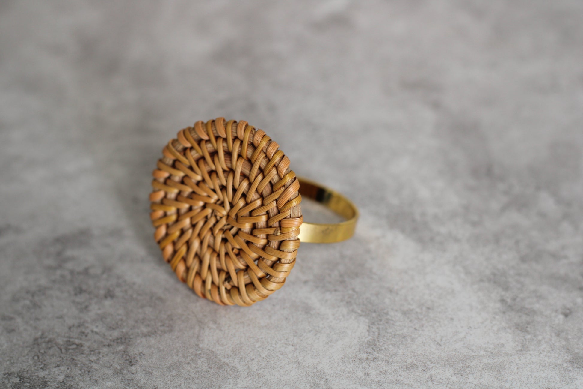 Round Rattan and Gold Napking Rings set of 8
