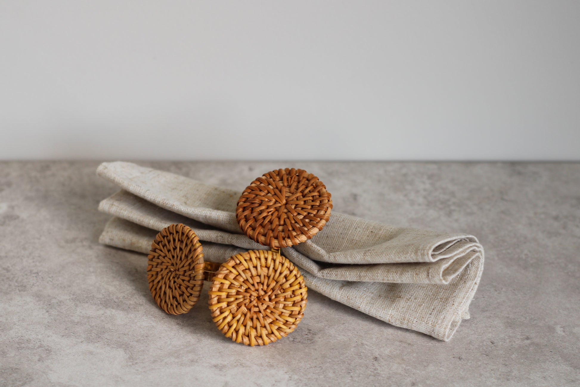 Round Rattan and Gold Napking Rings set of 8