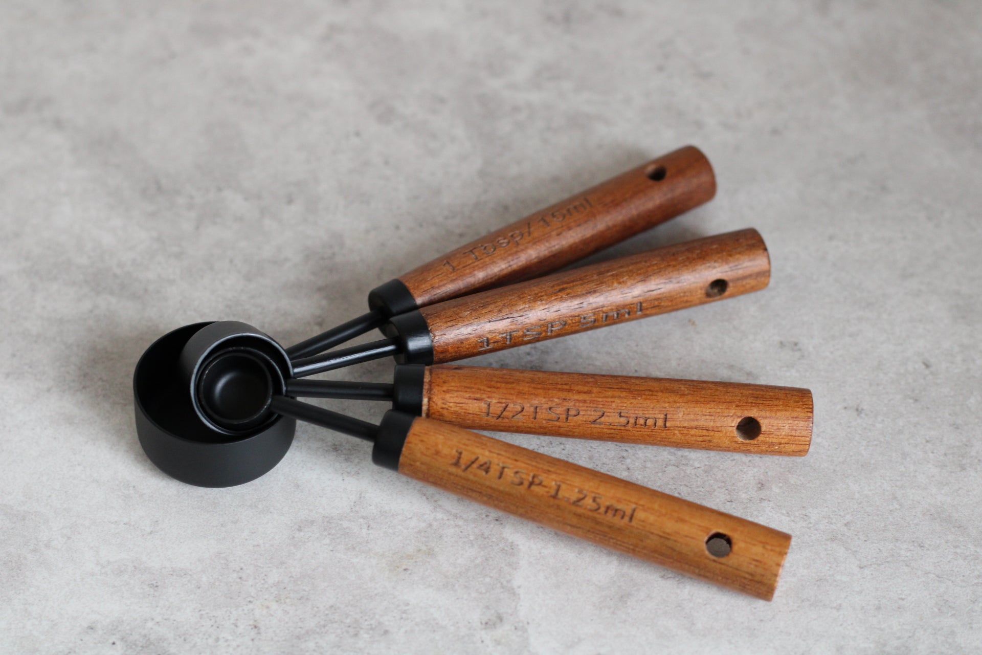 Stainless Steel and Wood Black cup and spoon measures