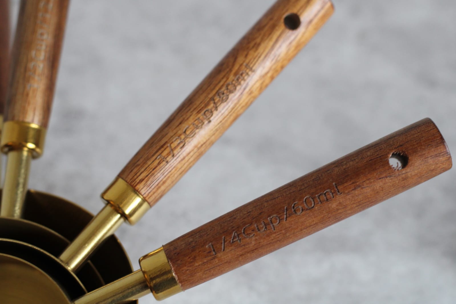 Stainless Steel and Wood Gold cup and spoon measures